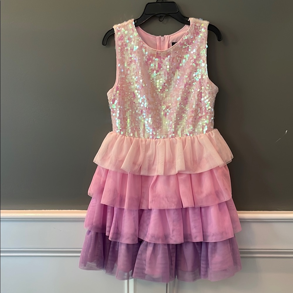 Pink and Purple Sequin Tiered Dress